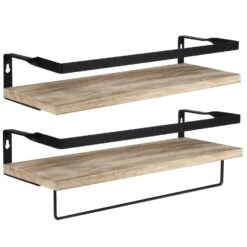 Bestsellers 9 QUVIO Houten Wandplank Met Metalen Stang Voor Keuken