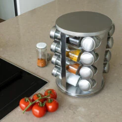 Krumble Kruidenrek Draaibaar + 16 Kruidenpotjes - RVS -Opslag Meubelwinkel 1000071765 0101