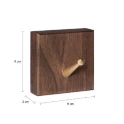 QUVIO Wandhaak Houten Vierkant Met Metalen Haakje - Donker Hout + Goud -Opslag Meubelwinkel 1000071837 0103