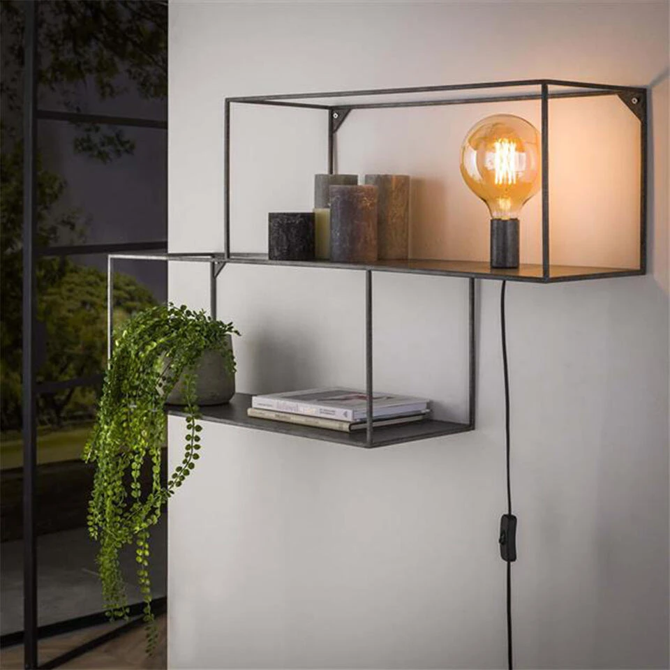 Industrieel Wandschap Timo Vierkant 90 Cm Oud Zilver 23x90x50 Cm Metaal 4 Industrieel Wandschap Timo Vierkant 90 Cm Oud Zilver 23x90x50 Cm Metaal - Afbeelding 2