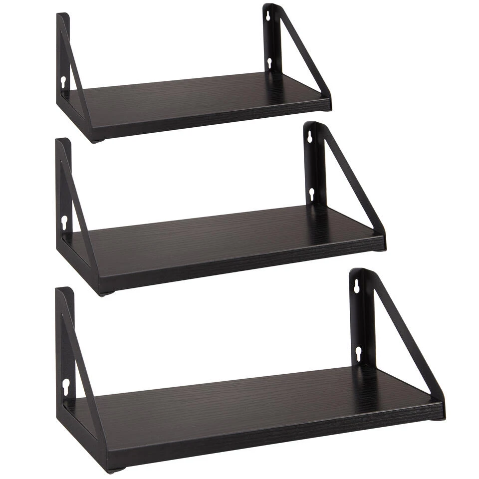 ACAZA Set Van 3 Wandplanken - 30, 35 En 40 Cm Lang - Zwart 3 ACAZA Set Van 3 Wandplanken - 30, 35 En 40 Cm Lang - Zwart