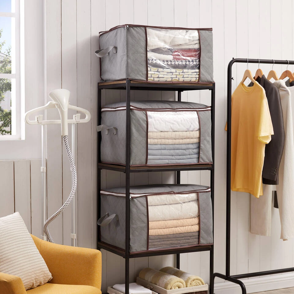 ACAZA Set Van 4 Opvouwbare Opbergtassen - Grijs 4 ACAZA Set Van 4 Opvouwbare Opbergtassen - Grijs - Afbeelding 2