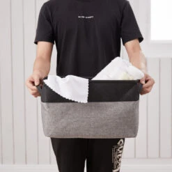 ACAZA Set Van 2 Stoffen Opbergmanden - 37x22x27 Cm - Grijs En Zwart 8 ACAZA Set Van 2 Stoffen Opbergmanden - 37x22x27 Cm - Grijs En Zwart -Opslag Meubelwinkel 1000073999 0102