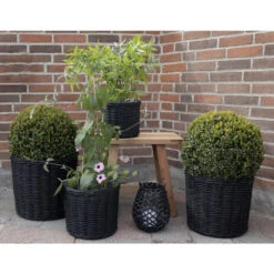 Giga Meubel Rotan Bloemenmand Set Van 4 - Rotan - Zwart - Mand Bogor -Opslag Meubelwinkel 1000074119 0101