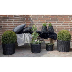 Giga Meubel Rotan Bloemenmand Set Van 4 - Rotan - Zwart - Mand Bogor -Opslag Meubelwinkel 1000074119 0103