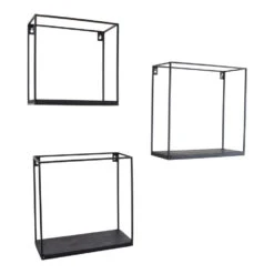 LOFT42 Wally Wandboxen – Zwart Mangohout - Set Van 3 - Metaal