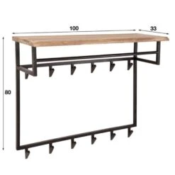 Industriële Kapstok Teun 12 Haken Acaciahout - 33x100x80 Cm - Hout - Bruin -Opslag Meubelwinkel 1000074807 0103