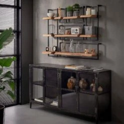 Woody Metaal Wandplank - Hout - Bruin -Opslag Meubelwinkel 1000076604 0103