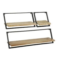 Industriële Wandplank Camila Acaciahout Set Van 3 - 25x100x30 Cm - Hout - Bruin