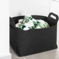 QUVIO Opbergmand / Organizer Vilt Rechthoek Groot - Gemêleerd Zwart - Set Van 2 -Opslag Meubelwinkel 1000083564 0103