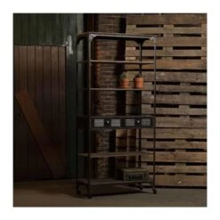 Rootsmann Stellingkast Op Wielen - Zwart Metaal & Hout - Metaal -Opslag Meubelwinkel 1000084435 0101