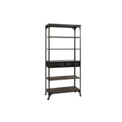 Rootsmann Stellingkast Op Wielen - Zwart Metaal & Hout - Metaal -Opslag Meubelwinkel 1000084435 0102