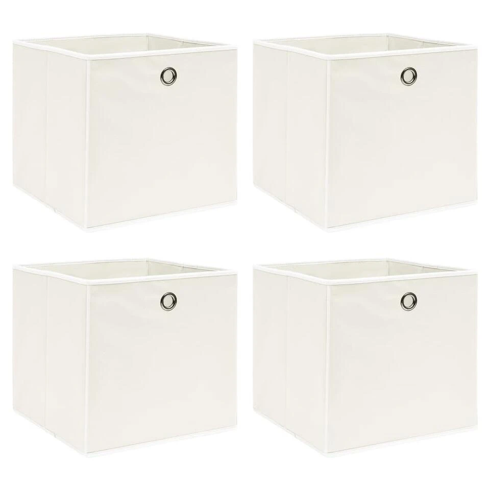 VidaXL Opbergboxen 4 St 32x32x32 Cm Stof Wit 3 VidaXL Opbergboxen 4 St 32x32x32 Cm Stof Wit