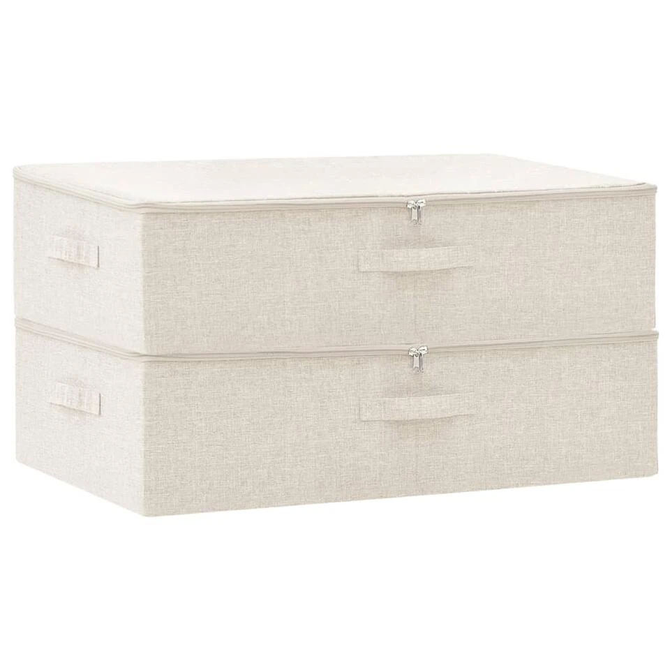 VidaXL Opbergboxen 2 St 70x40x18 Cm Stof Crèmekleurig 3 VidaXL Opbergboxen 2 St 70x40x18 Cm Stof Crèmekleurig
