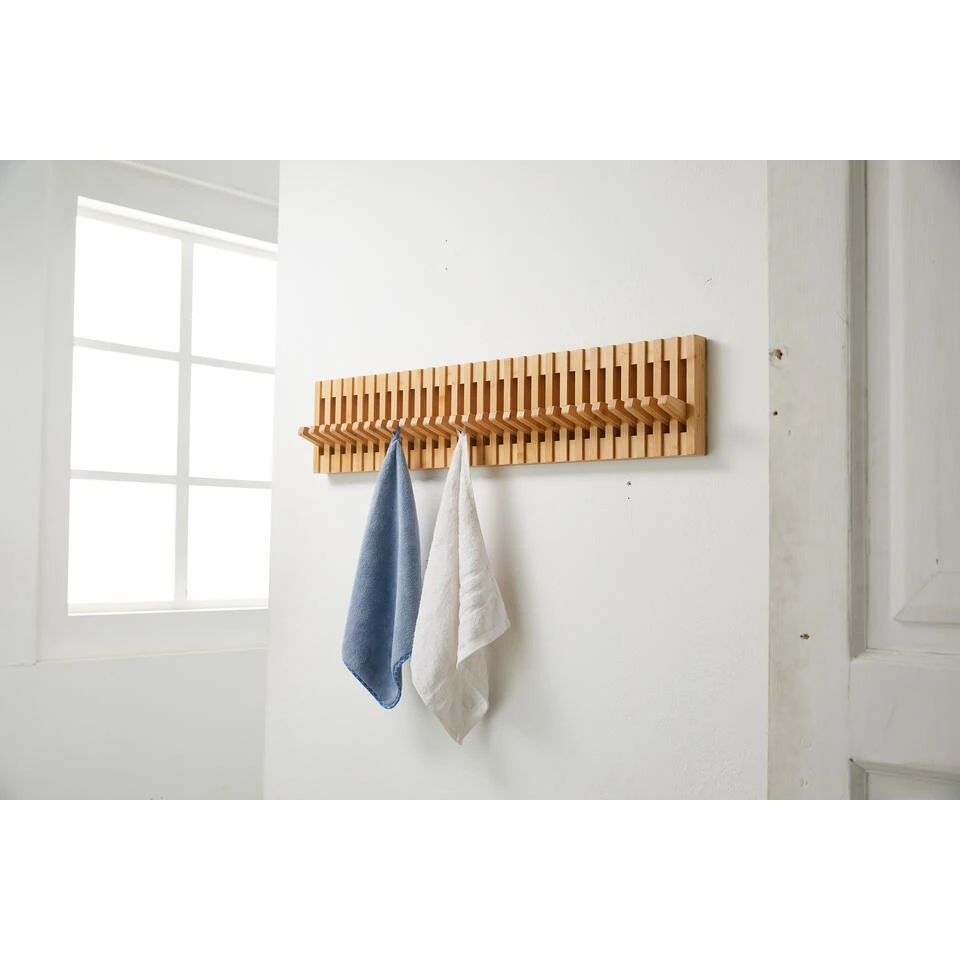 ACAZA Wandkapstok - Kapstok Met 28 Verstelbare Haken - 87 Cm Lengte - Bamboe 6 ACAZA Wandkapstok - Kapstok Met 28 Verstelbare Haken - 87 Cm Lengte - Bamboe - Afbeelding 4