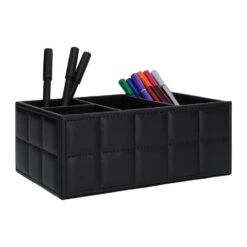 QUVIO Bureauorganizer Met 4 Vakken - PU Leer - Zwart -Opslag Meubelwinkel 1000097088 0102