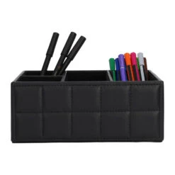 QUVIO Bureauorganizer Met 4 Vakken - PU Leer - Zwart -Opslag Meubelwinkel 1000097088 0103