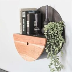 Industrieel Rond Wandrek Hout En Metaal Tim Ø50 Cm - 25x50x50 Cm - Hout - Zwart -Opslag Meubelwinkel 1000098598 0102