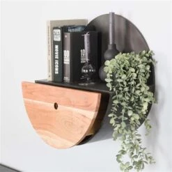 Industrieel Rond Wandrek Hout En Metaal Tim Ø50 Cm - 25x50x50 Cm - Hout - Zwart -Opslag Meubelwinkel 1000098598 0103