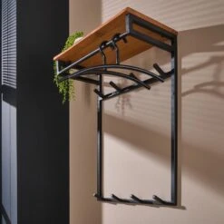 Industriële Kapstok Tessa 8 Haken Acaciahout - 33x55x80 Cm - Hout - Bruin -Opslag Meubelwinkel 1000099306 0102