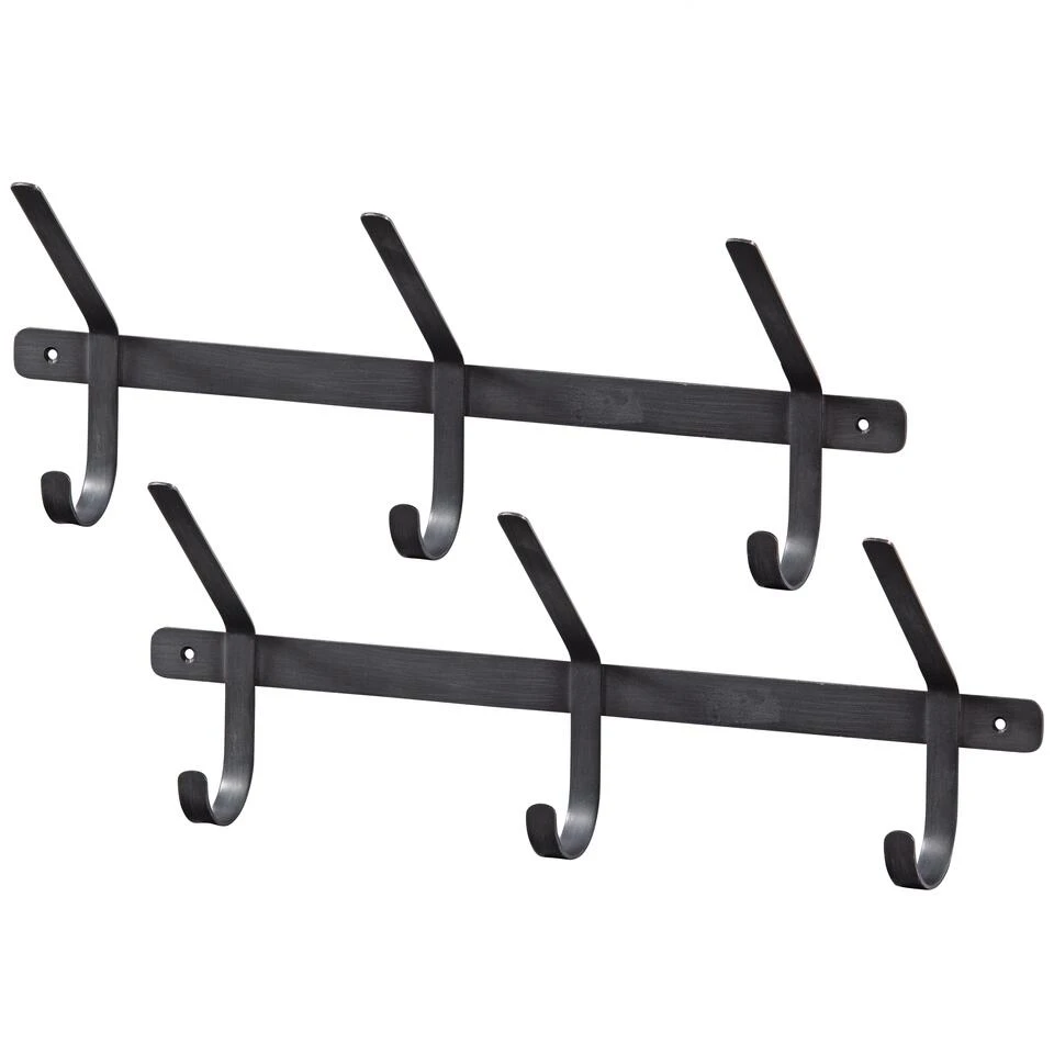 WOOOD Ava Kapstok 3 Haken - Metaal - Zwart - Set Van 2 3 WOOOD Ava Kapstok 3 Haken - Metaal - Zwart - Set Van 2