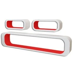 VIDAXL Wandplanken Kubus MDF Zwevend Opbergruimte Boeken/dvd 3 St Wit-rood