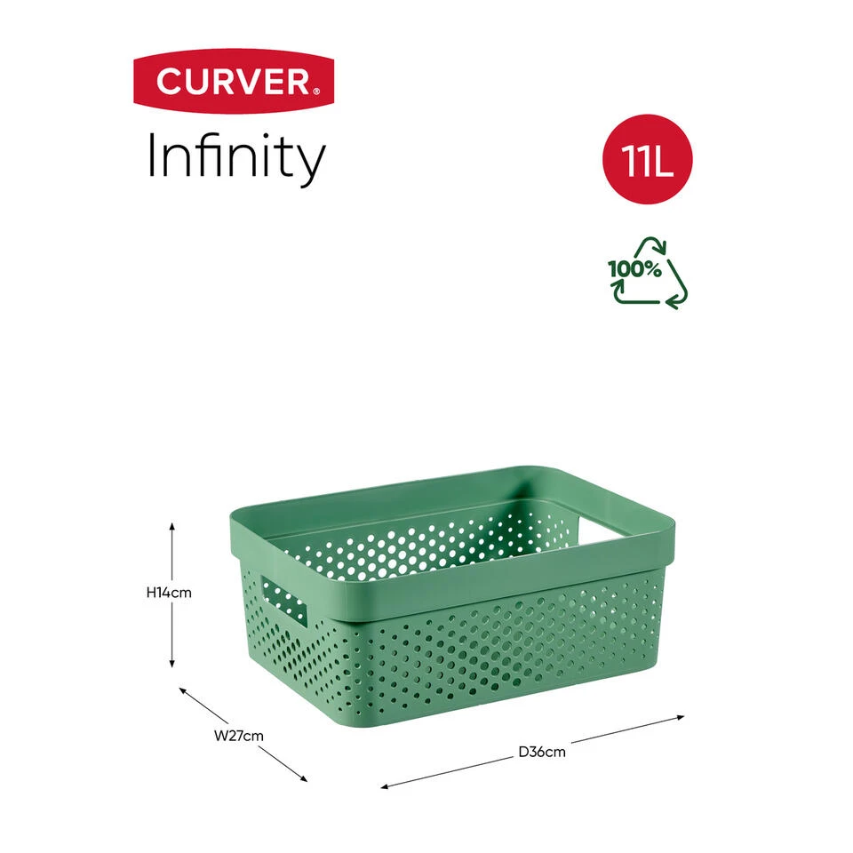 Curver Infinity Recycled Dots Opbergbox - 11L - 3 Stuks - Groen 4 Curver Infinity Recycled Dots Opbergbox - 11L - 3 Stuks - Groen - Afbeelding 2