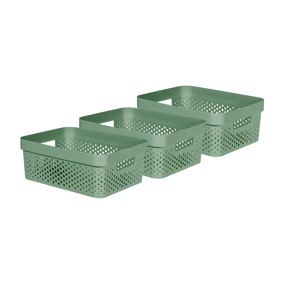 Curver Infinity Recycled Dots Opbergbox - 11L - 3 Stuks - Groen 3 Curver Infinity Recycled Dots Opbergbox - 11L - 3 Stuks - Groen