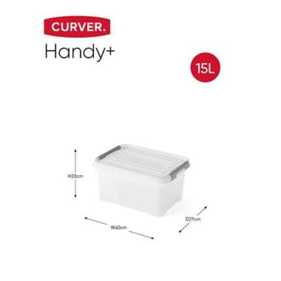 Curver Handy+ Opbergbox - 15L - 6 Stuks - Transparant Met Deksel 4 Curver Handy+ Opbergbox - 15L - 6 Stuks - Transparant Met Deksel - Afbeelding 2