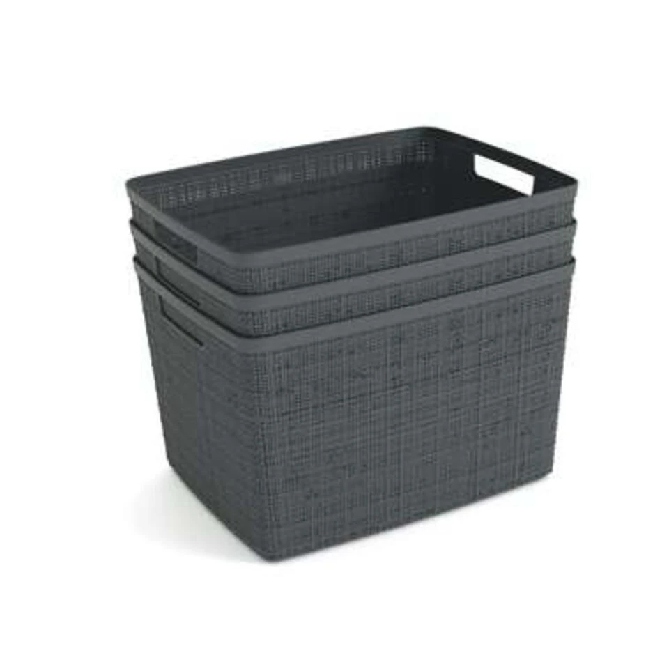 Curver Jute Opbergmand L - 20L - 3 Stuks - Donkergrijs 4 Curver Jute Opbergmand L - 20L - 3 Stuks - Donkergrijs - Afbeelding 2