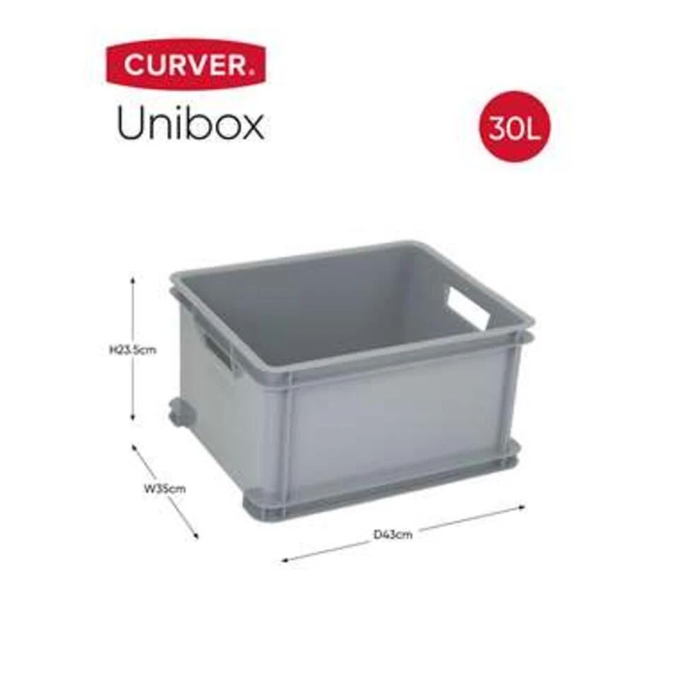 Curver Unibox Classic Opbergbox L - 30L - 43x35x23,5cm - Grijs 4 Curver Unibox Classic Opbergbox L - 30L - 43x35x23,5cm - Grijs - Afbeelding 2