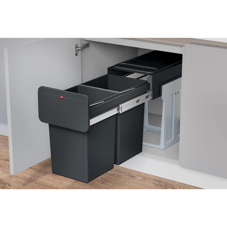 Hailo Tandem Inbouwprullenbak - 2x14L - Zwart 4 Hailo Tandem Inbouwprullenbak - 2x14L - Zwart - Afbeelding 3