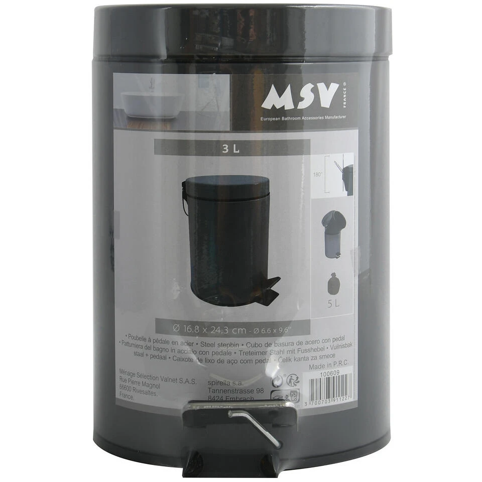 MSV Badkamer/toilet Pedaalemmer - Donkergrijs - 3 Liter - 17 X 25 Cm 6 MSV Badkamer/toilet Pedaalemmer - Donkergrijs - 3 Liter - 17 X 25 Cm - Afbeelding 4
