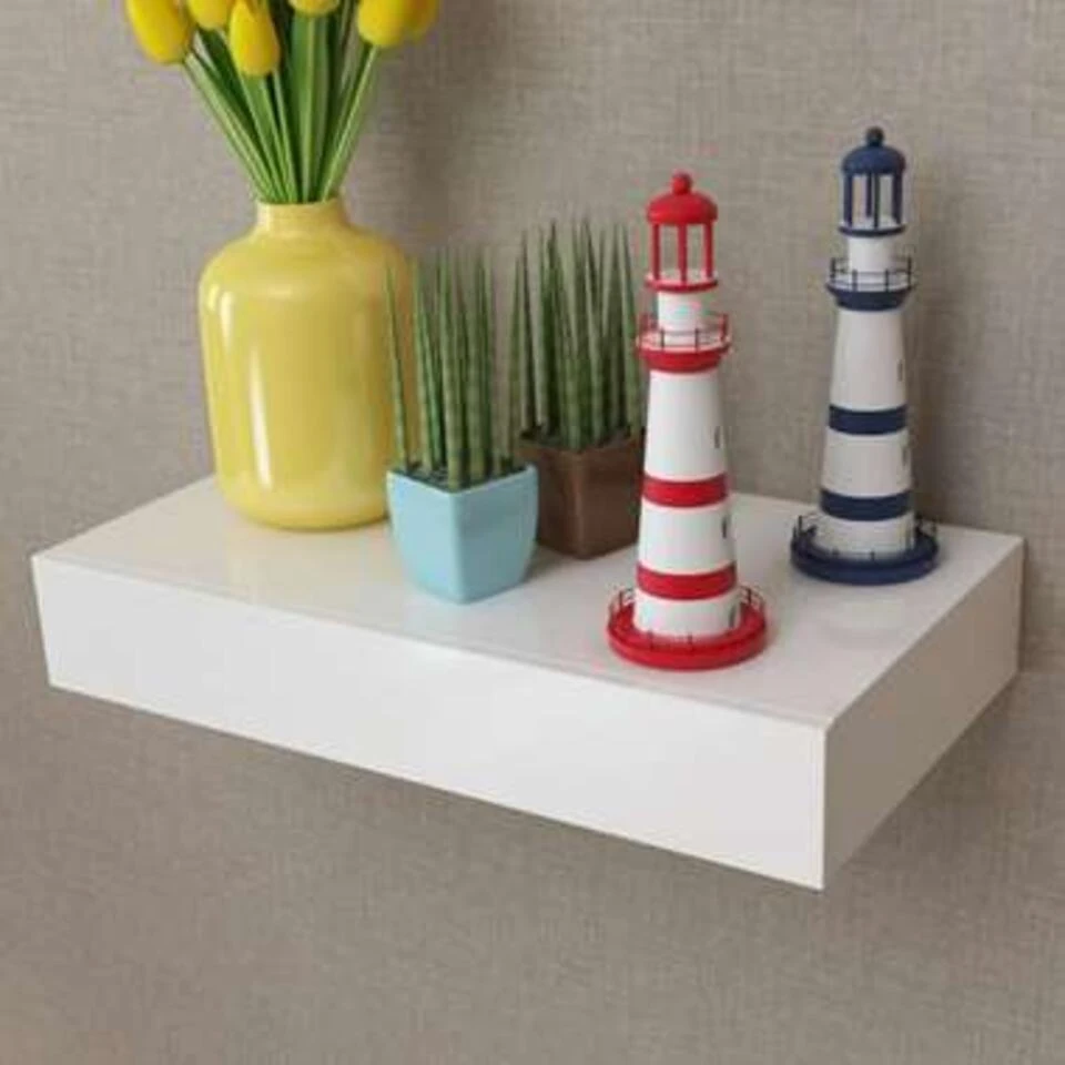 VidaXL Wandplanken Zwevend Met Lades 2 St 48 Cm Wit 5 VidaXL Wandplanken Zwevend Met Lades 2 St 48 Cm Wit - Afbeelding 3