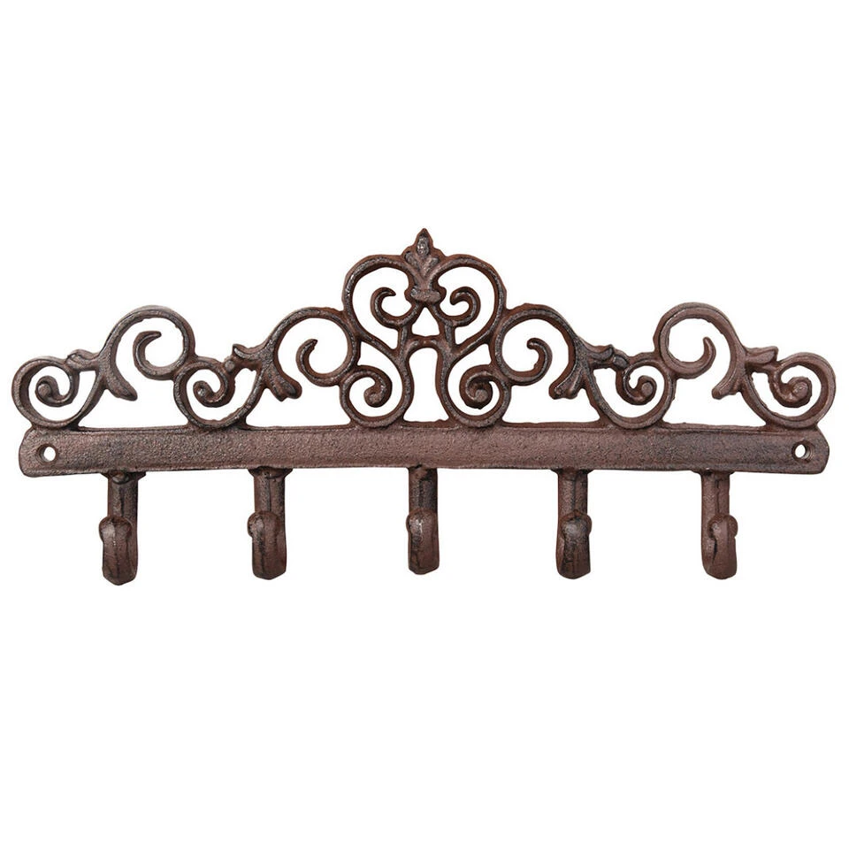 Esschert Design Wandkapstok - Gietijzer - Bruin - 5 Haken - 32 Cm 4 Esschert Design Wandkapstok - Gietijzer - Bruin - 5 Haken - 32 Cm - Afbeelding 2