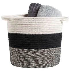 Mand Leuven - Zwart/wit/grijs - 27xØ27 Cm -Opslag Meubelwinkel 70501320 0140