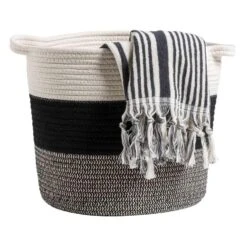 Mand Leuven - Zwart/wit/grijs - 32xØ32 Cm -Opslag Meubelwinkel 70501321 0140