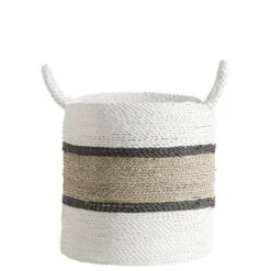 Mand Bologna - Naturel/wit/zwart - 40xØ38 Cm