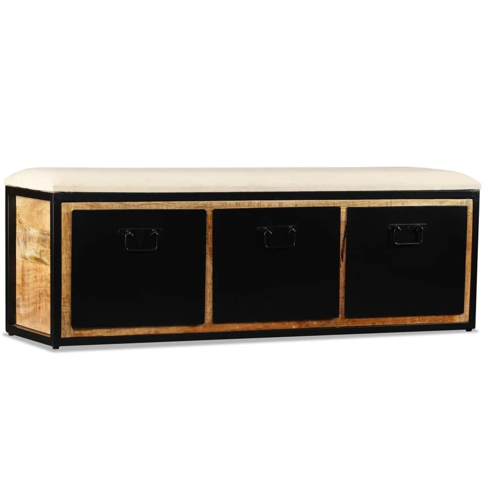 VidaXL Opbergbankje Met 3 Lades 120x30x40 Cm Massief Mangohout 6 VidaXL Opbergbankje Met 3 Lades 120x30x40 Cm Massief Mangohout - Afbeelding 4