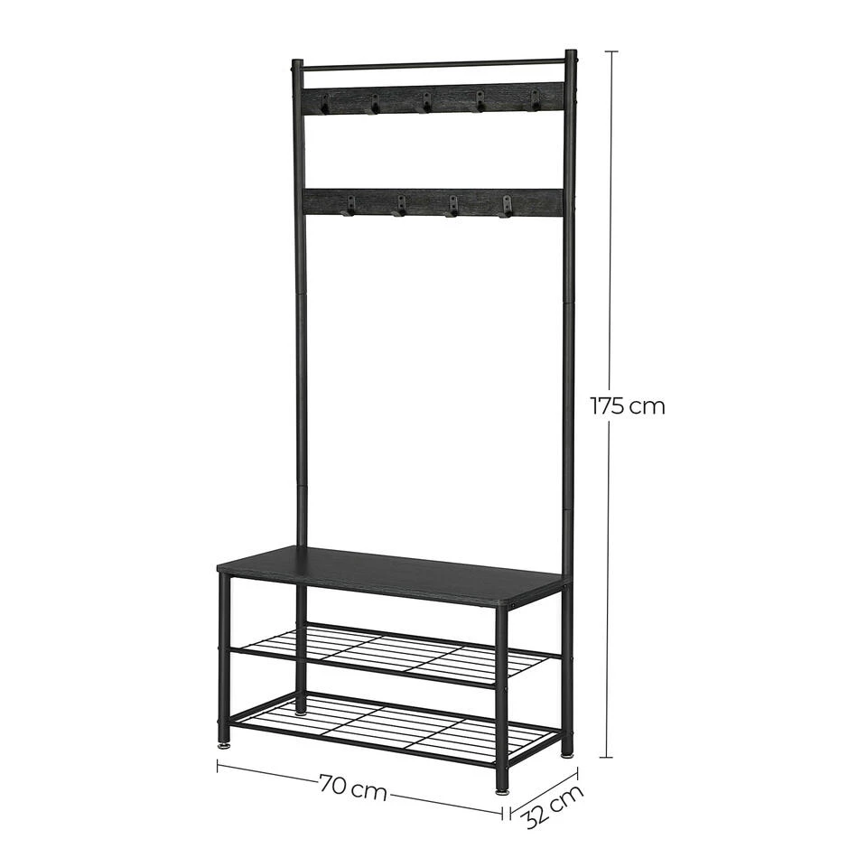 O'DADDY® Kapstok Staand - Schoenenrek - 9 Haken - 70x32x175 - Darkgrey 6 O'DADDY® Kapstok Staand - Schoenenrek - 9 Haken - 70x32x175 - Darkgrey - Afbeelding 4