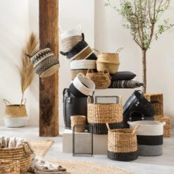 Mand Bologna - Naturel/wit/zwart - 40xØ38 Cm -Opslag Meubelwinkel sf 70503529 1060