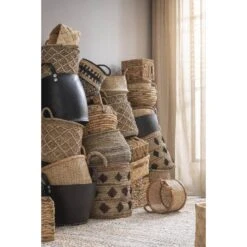 Mand Bologna - Naturel/wit/zwart - 40xØ38 Cm -Opslag Meubelwinkel sf 70503529 9060