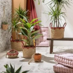 Mand Dille S - Naturel/rood - Zeegras - 38xø29 Cm -Opslag Meubelwinkel sf 70503630 9050