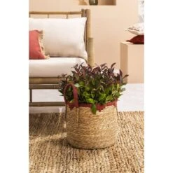 Mand Dille M - Naturel/rood - Zeegras - 42xø34 Cm -Opslag Meubelwinkel sf 70503631 1010